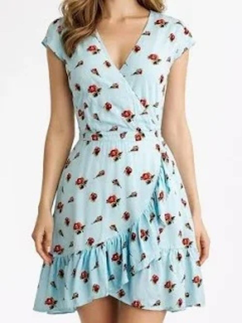 J Crew Mercantile Womens Flirty Ruffle Dress Mini Faux Wrap Floral Brunch Blue 4
